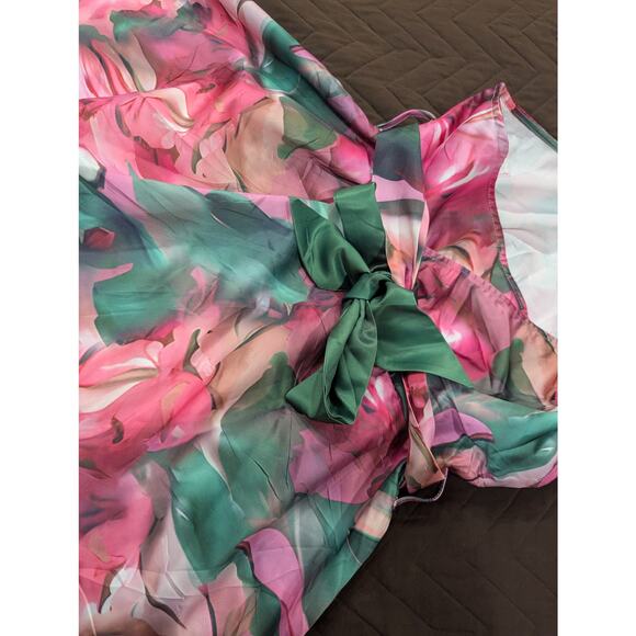 Elegant pink & green one shoulder plus size cocktail dress  by X Plus size XL - Picture 12 of 12